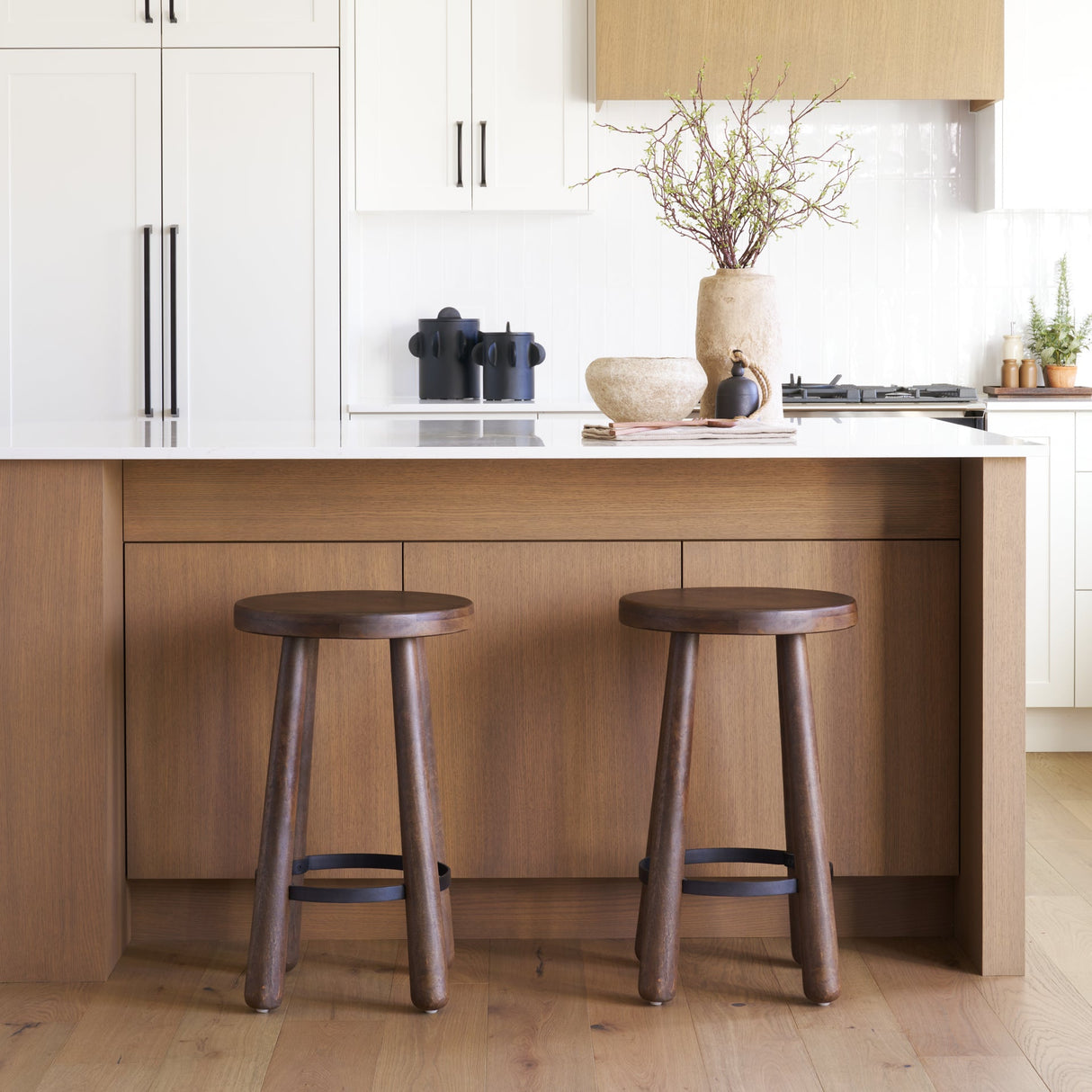 Weldon Dark Brown Wood w/ Matte Black Metal Counter Stool by Mercana at Eve Furniture
