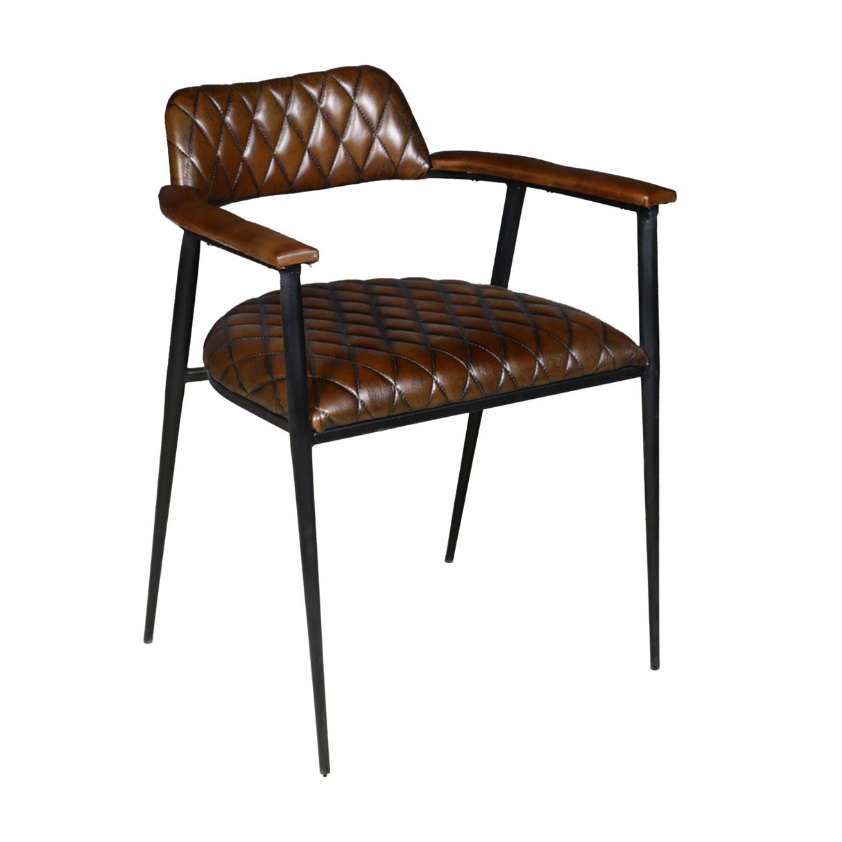Wellington 23" Dining Armchair in Chocolate Leather and Black Iron by Home Trends & Design at Eve Furniture