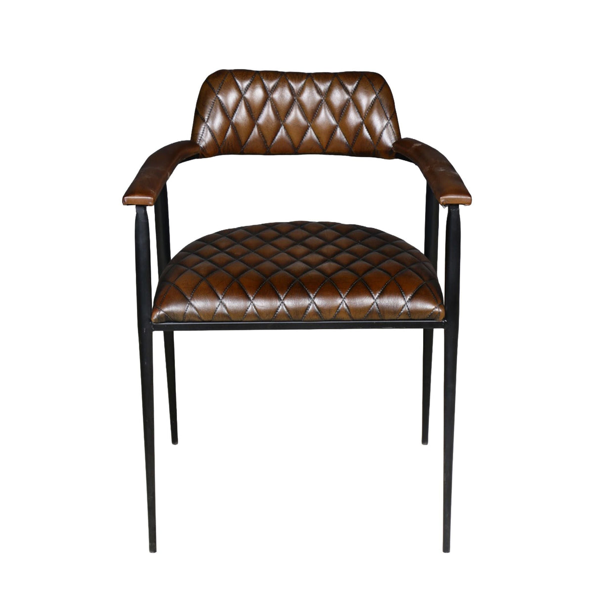 Wellington 23" Dining Armchair in Chocolate Leather and Black Iron by Home Trends & Design at Eve Furniture