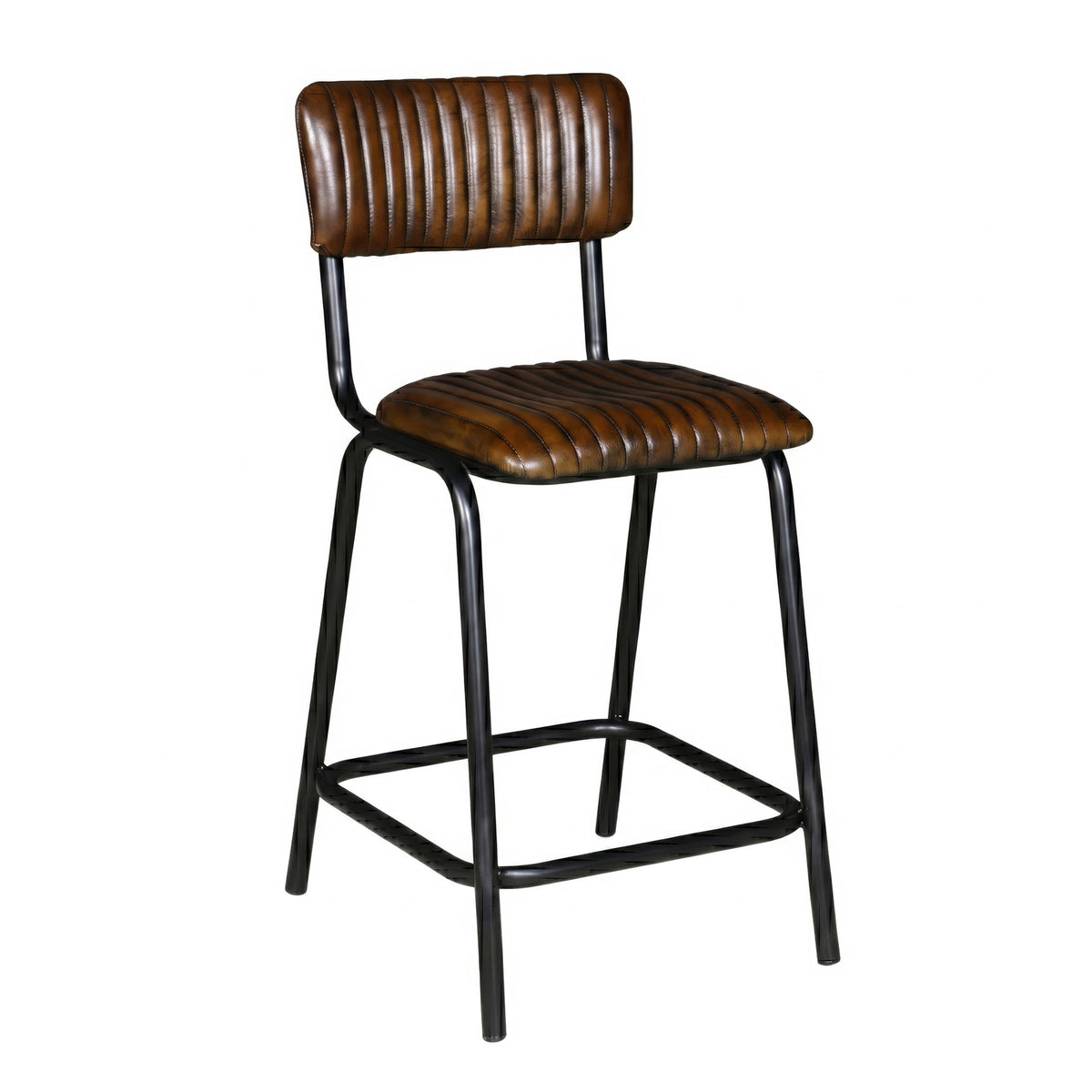 Wellington Bob 17" Ribbed Leather Counter Chair in Chocolate Leather with Black Legs by Home Trends & Design at Eve Furniture