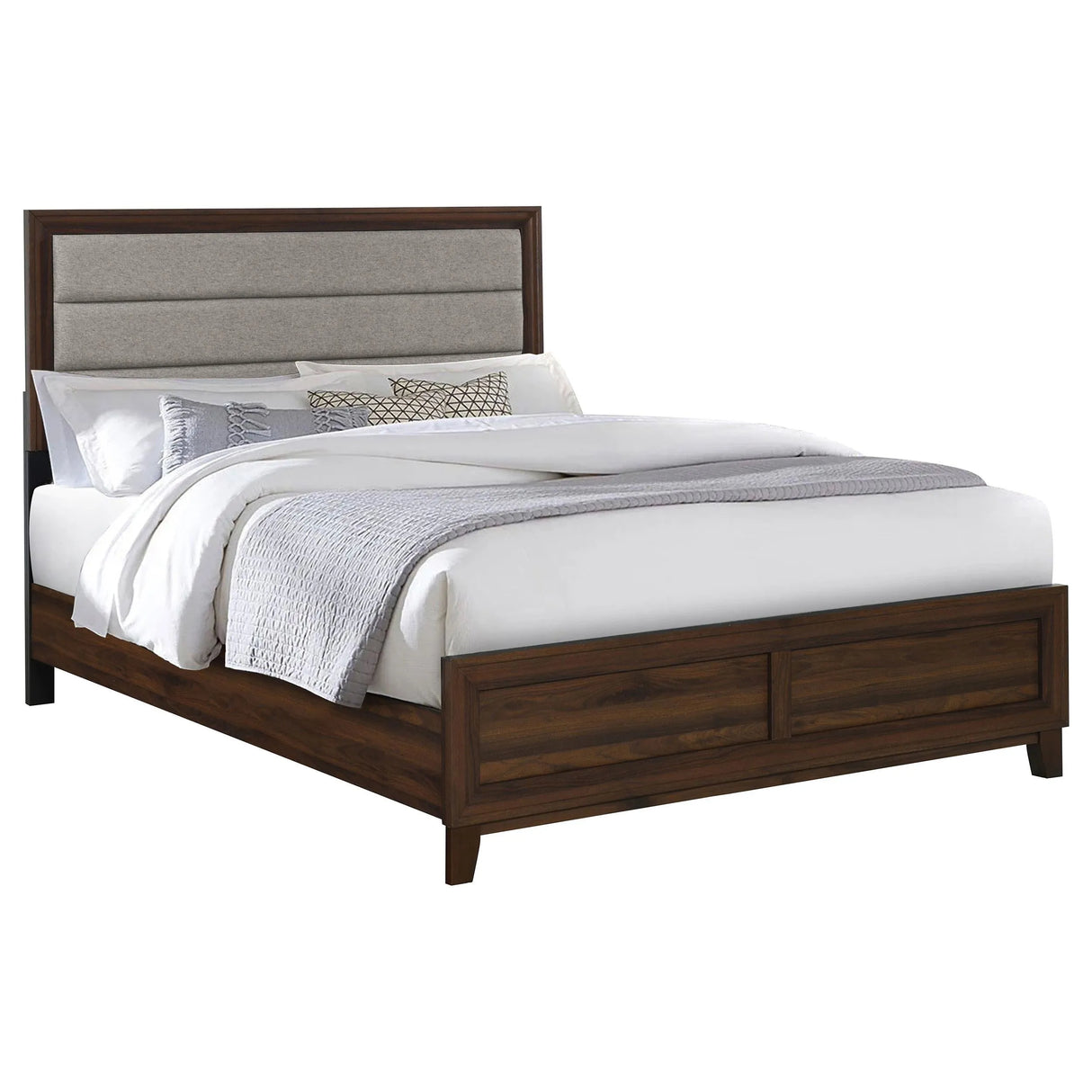 Welsley Walnut 50-inch Upholstered Eastern King Bed by Coaster at Eve Furniture