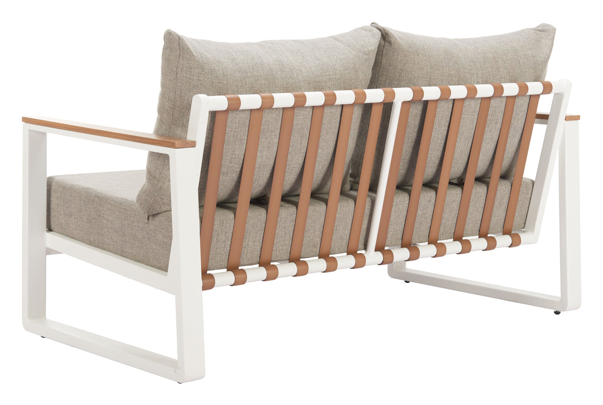 Welt Taupe & White Outdoor Sofa by Zuomod at Eve Furniture