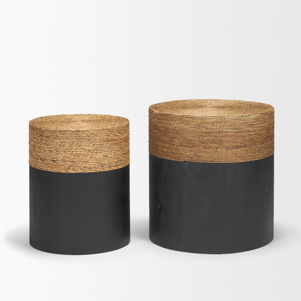 Wenopa Matte Black Wood w/ Natural Jute Accent Tables by Mercana at Eve Furniture