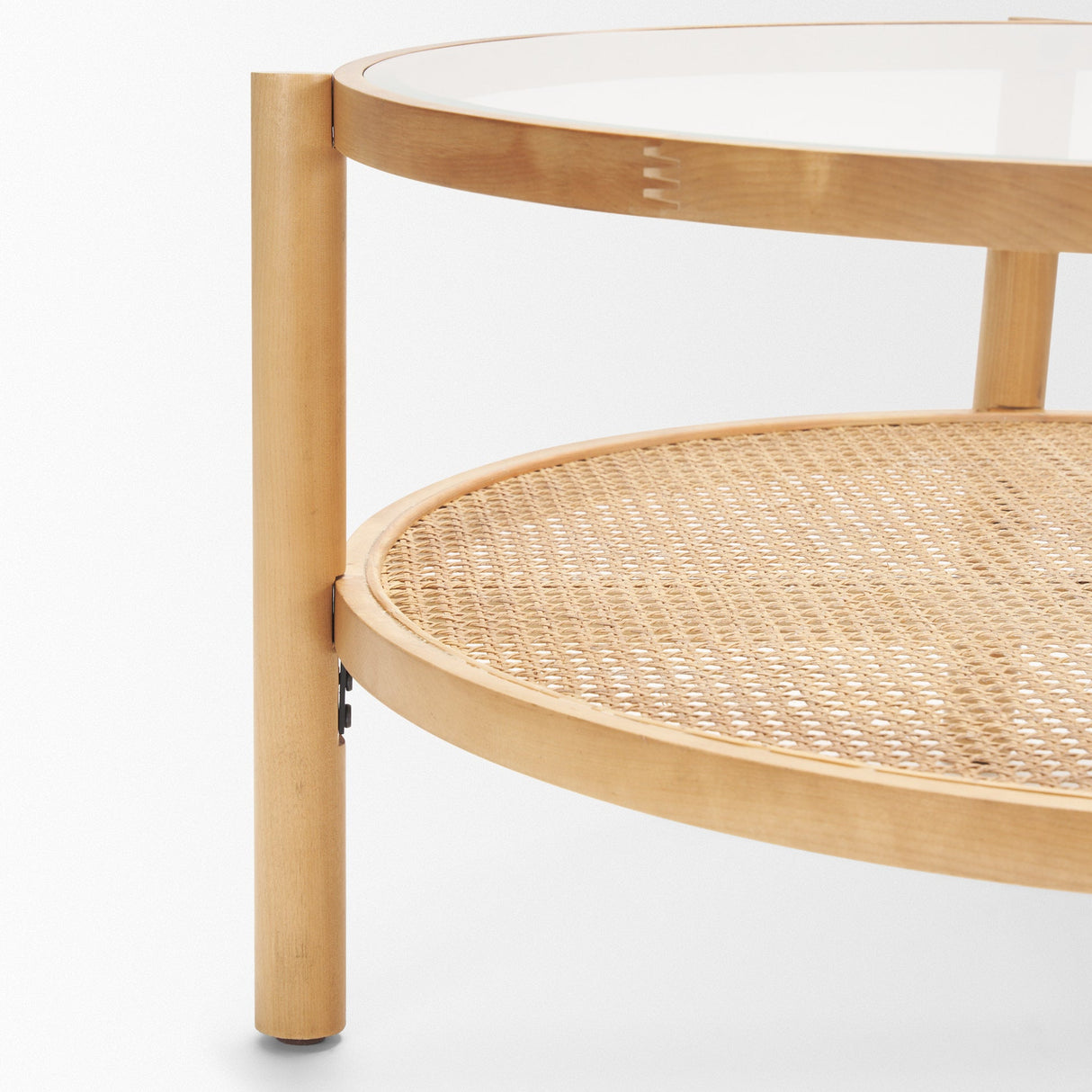 Weslyn Solid Light Brown Wood and Glass Top w/ Cane Coffee Table by Mercana at Eve Furniture