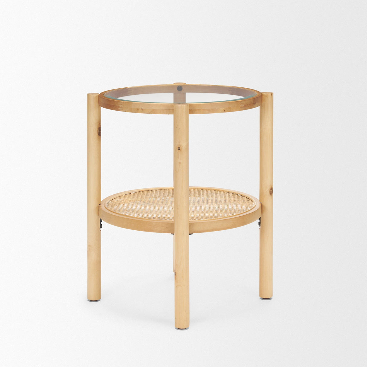 Weslyn Solid Light Brown Wood and Glass Top w/ Cane Side Table by Mercana at Eve Furniture