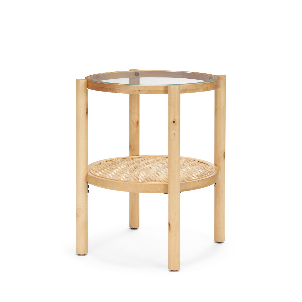 Weslyn Solid Light Brown Wood and Glass Top w/ Cane Side Table by Mercana at Eve Furniture