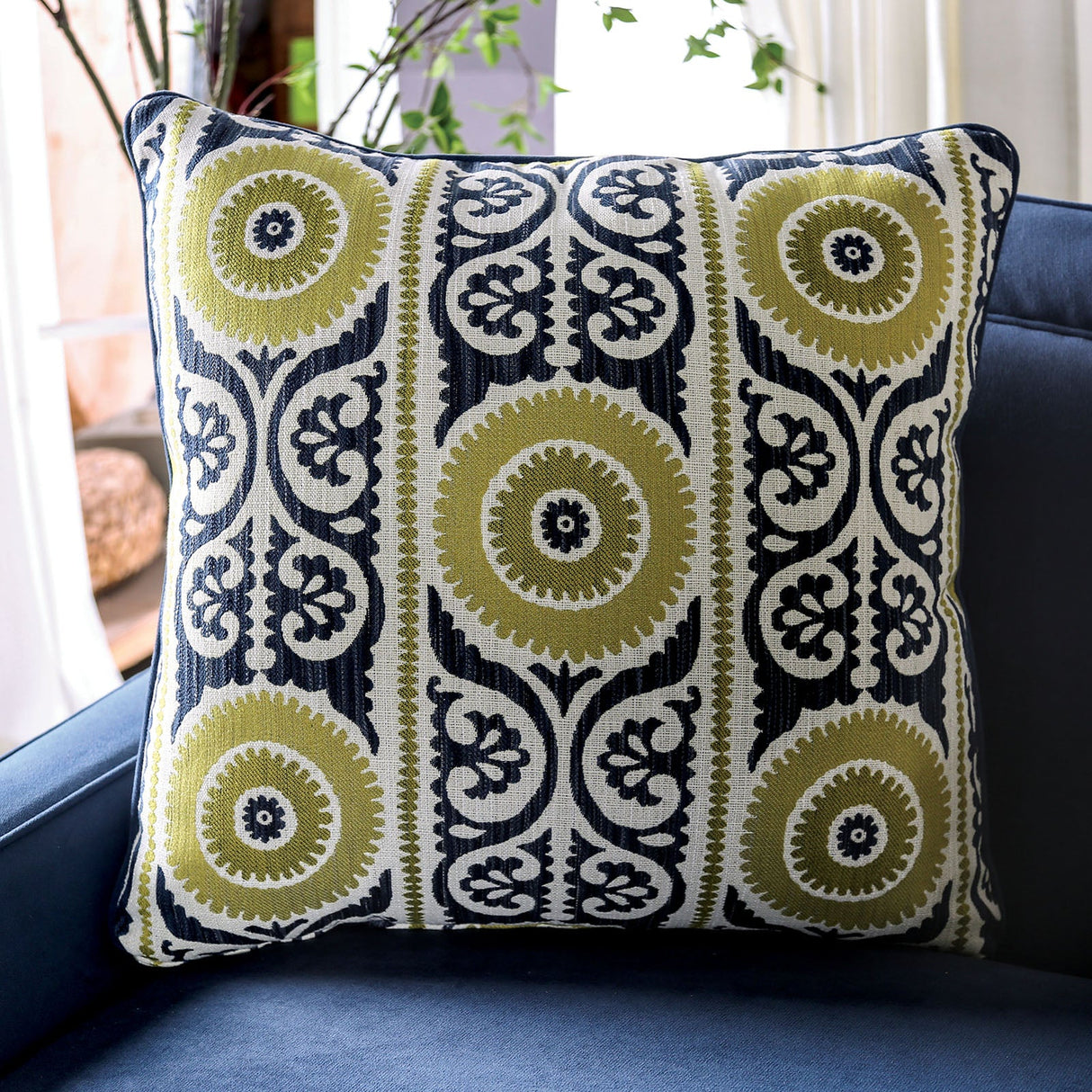 West brompton Navy/Yellow Sofa & Loveseat by Furniture of America at Eve Furniture