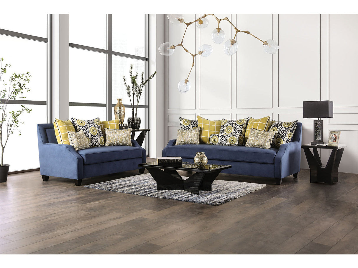West brompton Navy/Yellow Sofa & Loveseat by Furniture of America at Eve Furniture