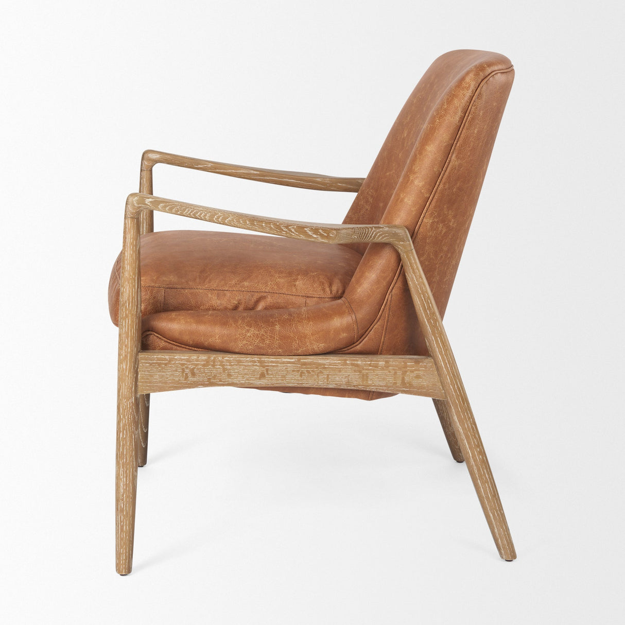 Westan Cognac Faux Leather W/Medium Brown Wood Accent Chair by Mercana at Eve Furniture