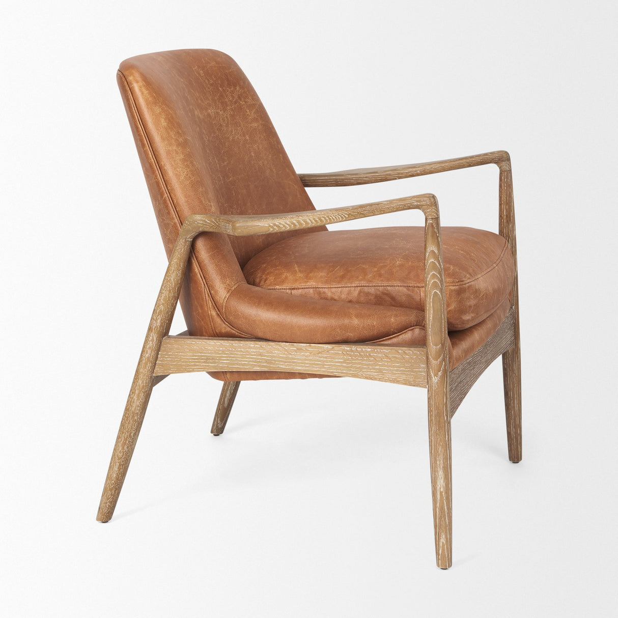 Westan Cognac Faux Leather W/Medium Brown Wood Accent Chair by Mercana at Eve Furniture