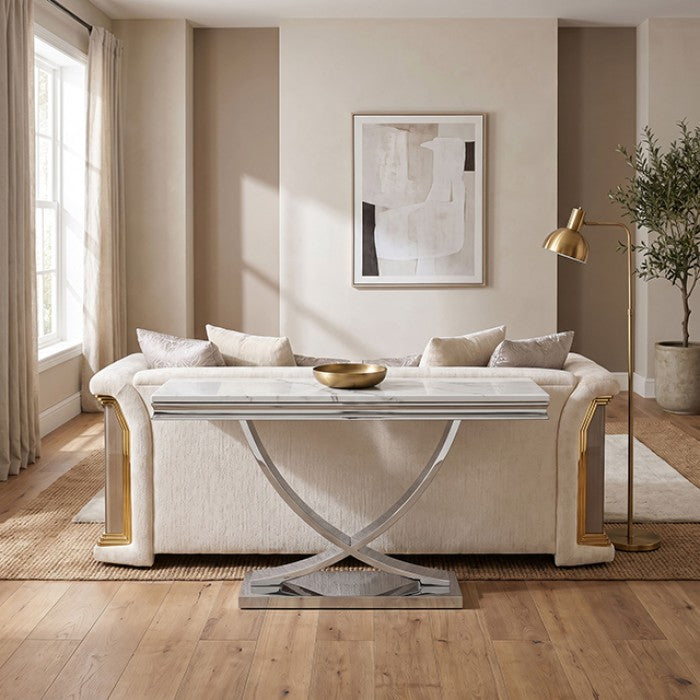 Wettingen White/Chrome Sofa Table by Furniture of America at Eve Furniture