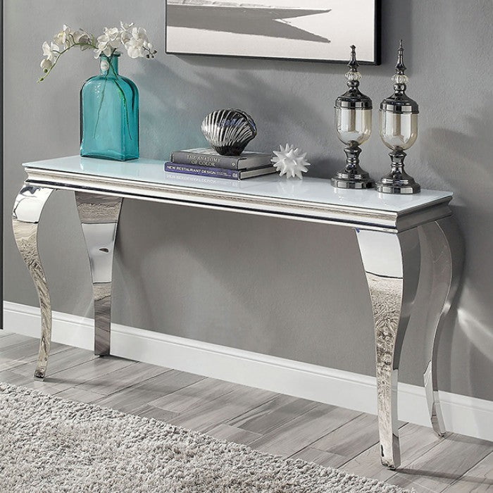 Wetzikon White/Silver Sofa Table by Furniture of America at Eve Furniture