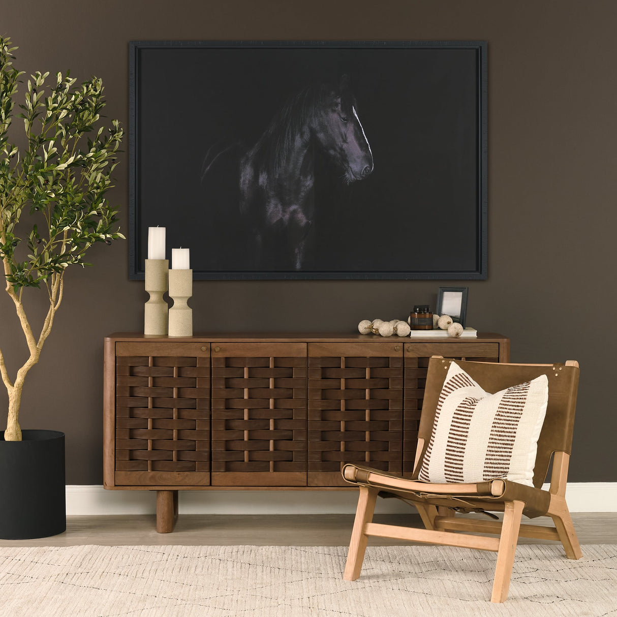 Wexlan Solid Wood w/ Leather Weave 4 Door Closed Sideboard by Mercana at Eve Furniture