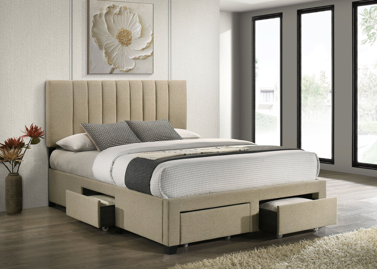 Wheatland Light Brown 4-drawer Upholstered Queen Storage Bed by Coaster at Eve Furniture