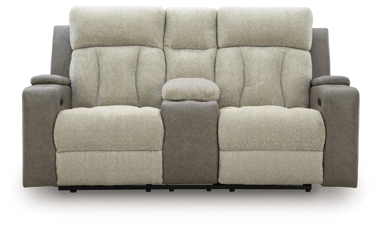 WhipLash Sisal Power Reclining Loveseat with Console by Ashley at Eve Furniture