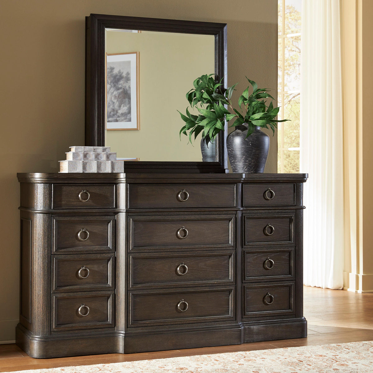 Wickenger Dark Brown Dresser and Mirror by Ashley at Eve Furniture