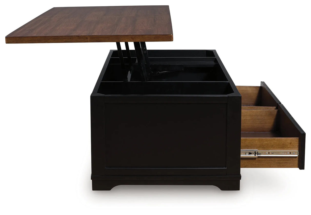 Wildenauer Brown/Black Lift-Top Coffee Table by Ashley at Eve Furniture