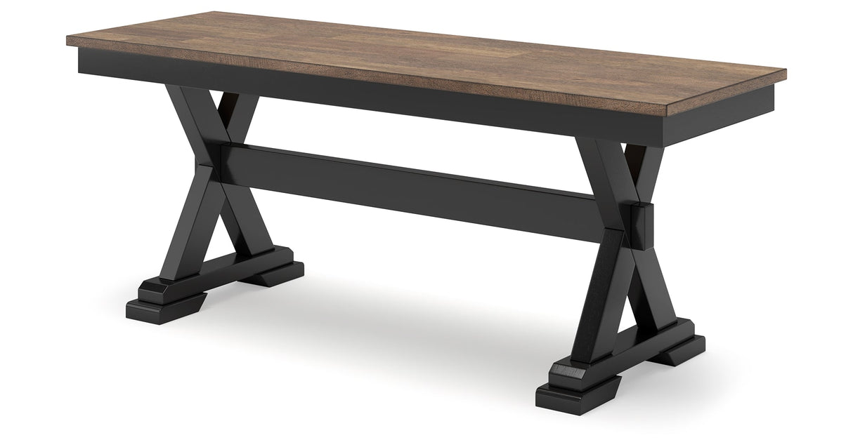 Wildenauer Dining Table and 6 Chairs and Bench in Brown/Black by Ashley at Eve Furniture