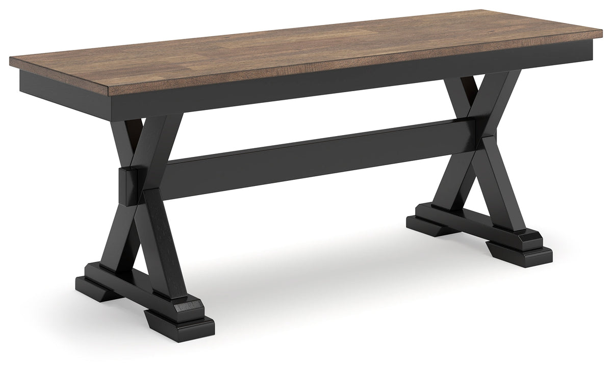 Wildenauer Dining Table and 6 Chairs and Bench in Brown/Black by Ashley at Eve Furniture