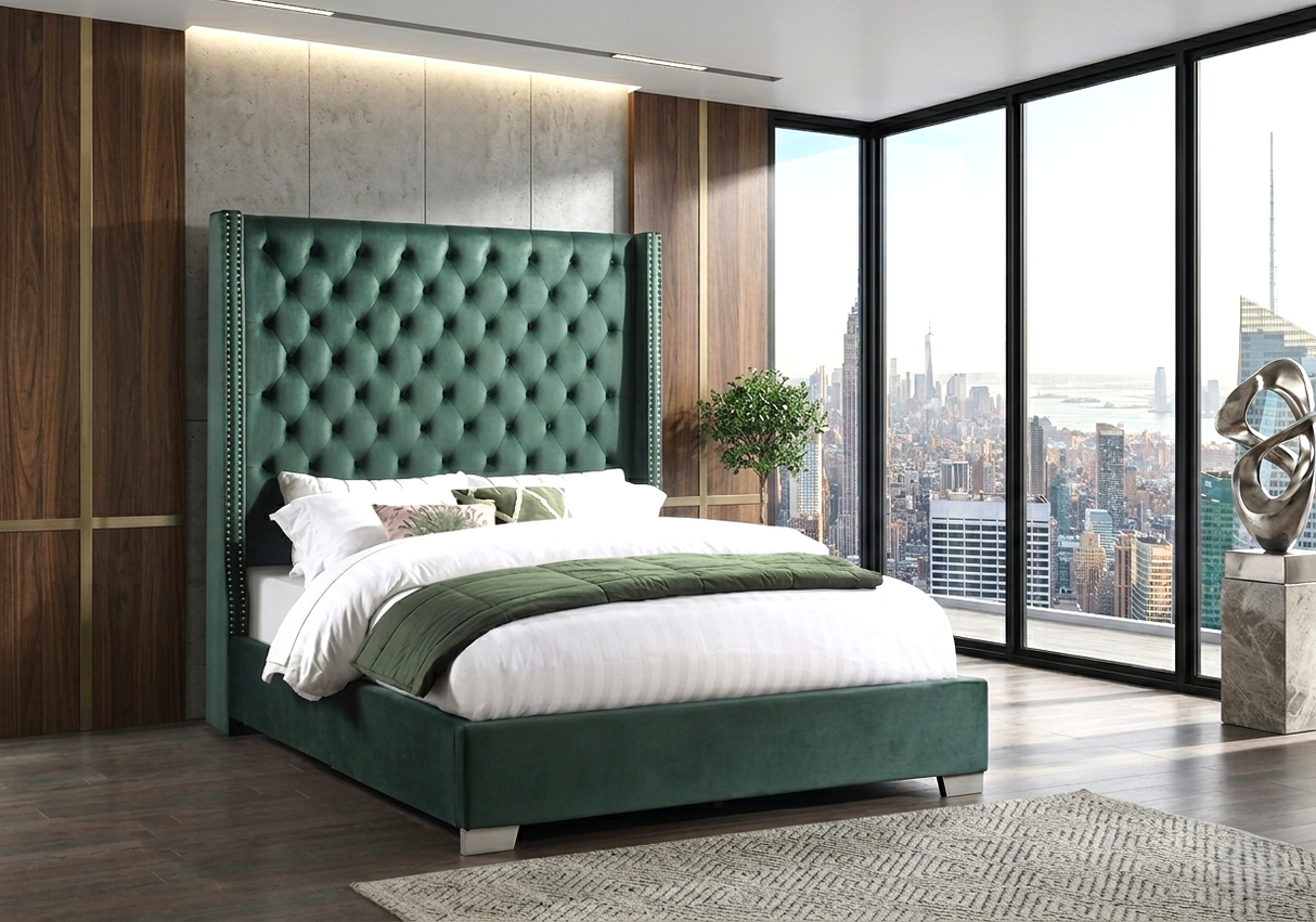 Willa Green Diamond Tufted King Bed by Happy Homes at Eve Furniture