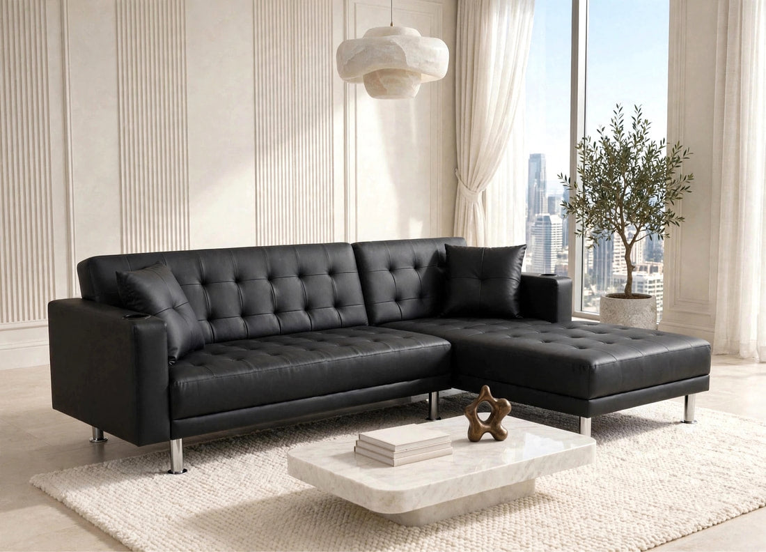 William Black Faux Leather Reversible Sectional by Happy Homes at Eve Furniture