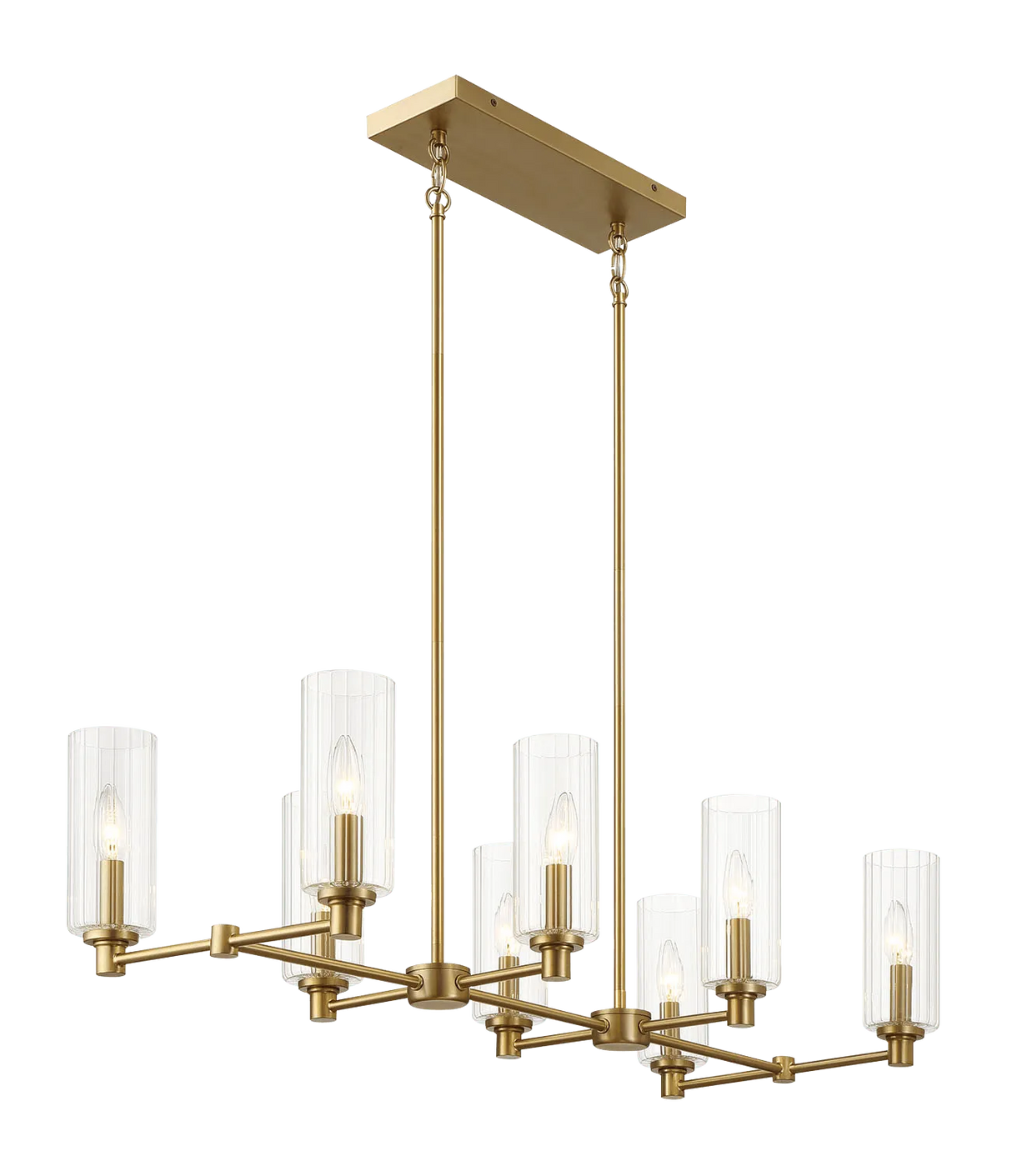 Willow Eight Lights Island With Clear Ribbed Glass Pendant Lamp - Satin Brass by Ashcroft Furniture at Eve Furniture