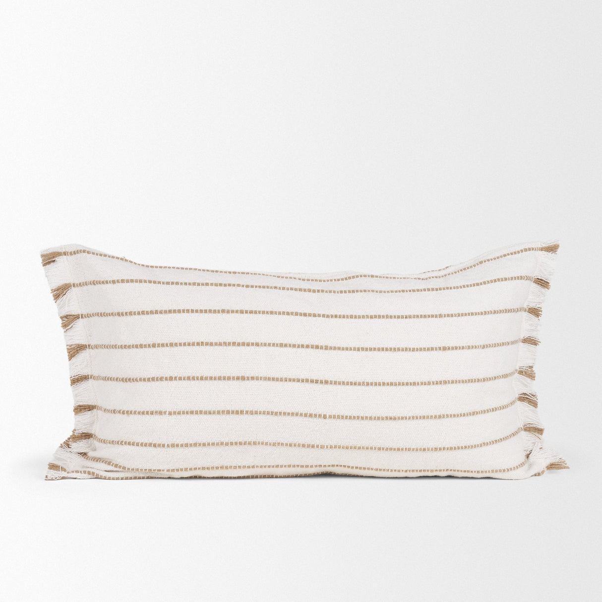Willow Lumbar Cream w/ Camel Stripes Decorative Pillow Cover by Mercana at Eve Furniture