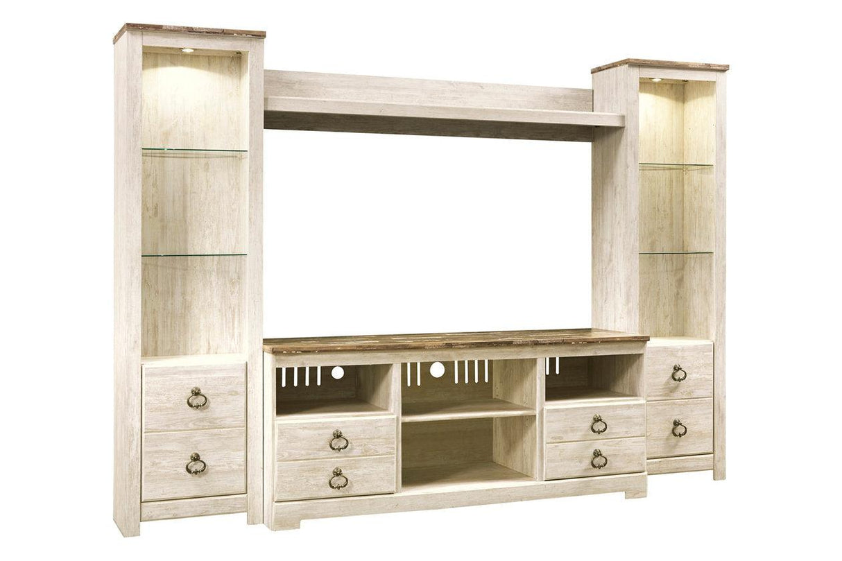Willowton Whitewash 4-Piece Entertainment Center by Ashley at Eve Furniture