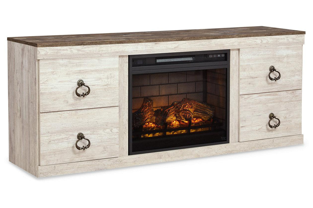 Willowton Whitewash 4-Piece Entertainment Center with Electric Fireplace by Ashley at Eve Furniture