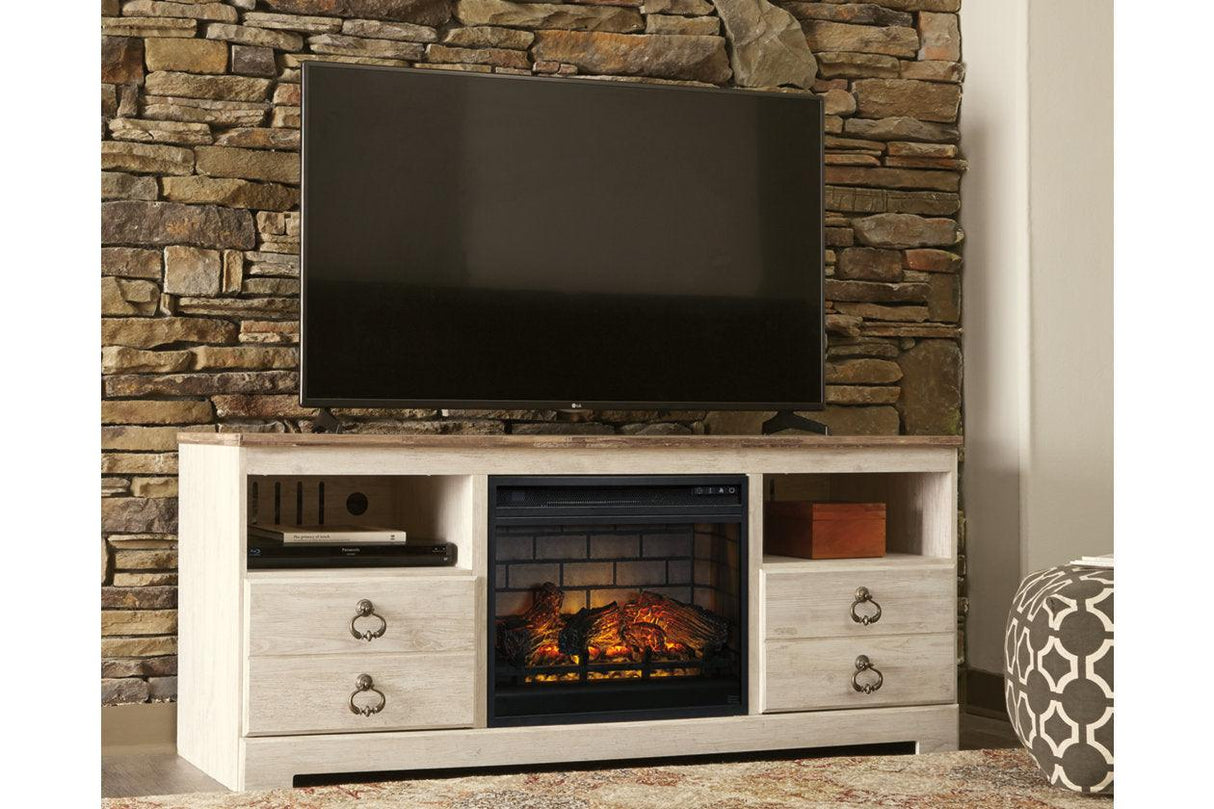 Willowton Whitewash 64" TV Stand with Electric Fireplace by Ashley at Eve Furniture