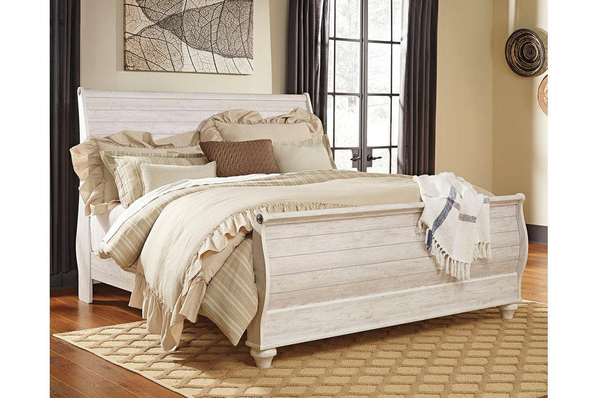 Willowton Whitewash King Sleigh Bed by Ashley at Eve Furniture