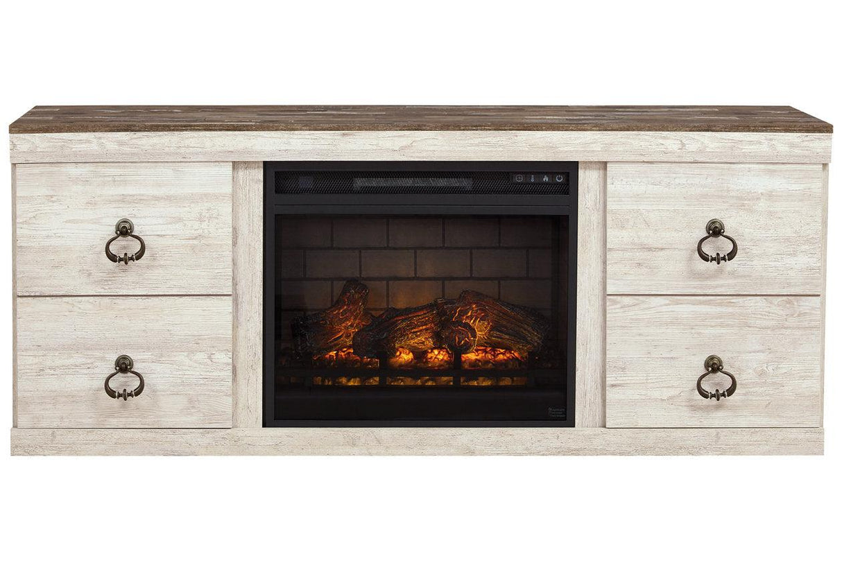 Willowton Whitewash TV Stand with Electric Fireplace by Ashley at Eve Furniture