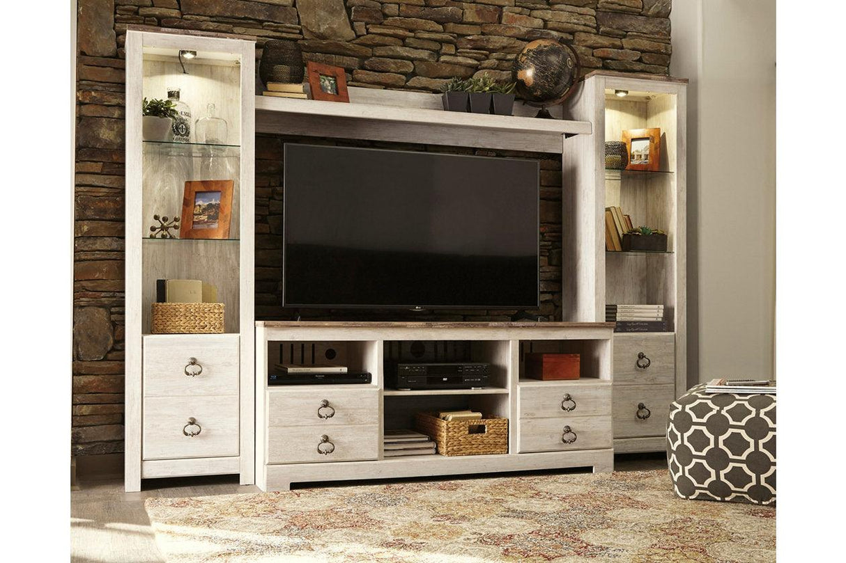 Willowton Whitewash 4-Piece Entertainment Center by Ashley at Eve Furniture