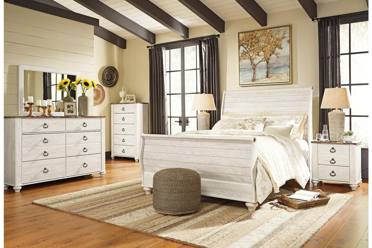 Willowton Whitewash Queen Sleigh Bed by Ashley at Eve Furniture