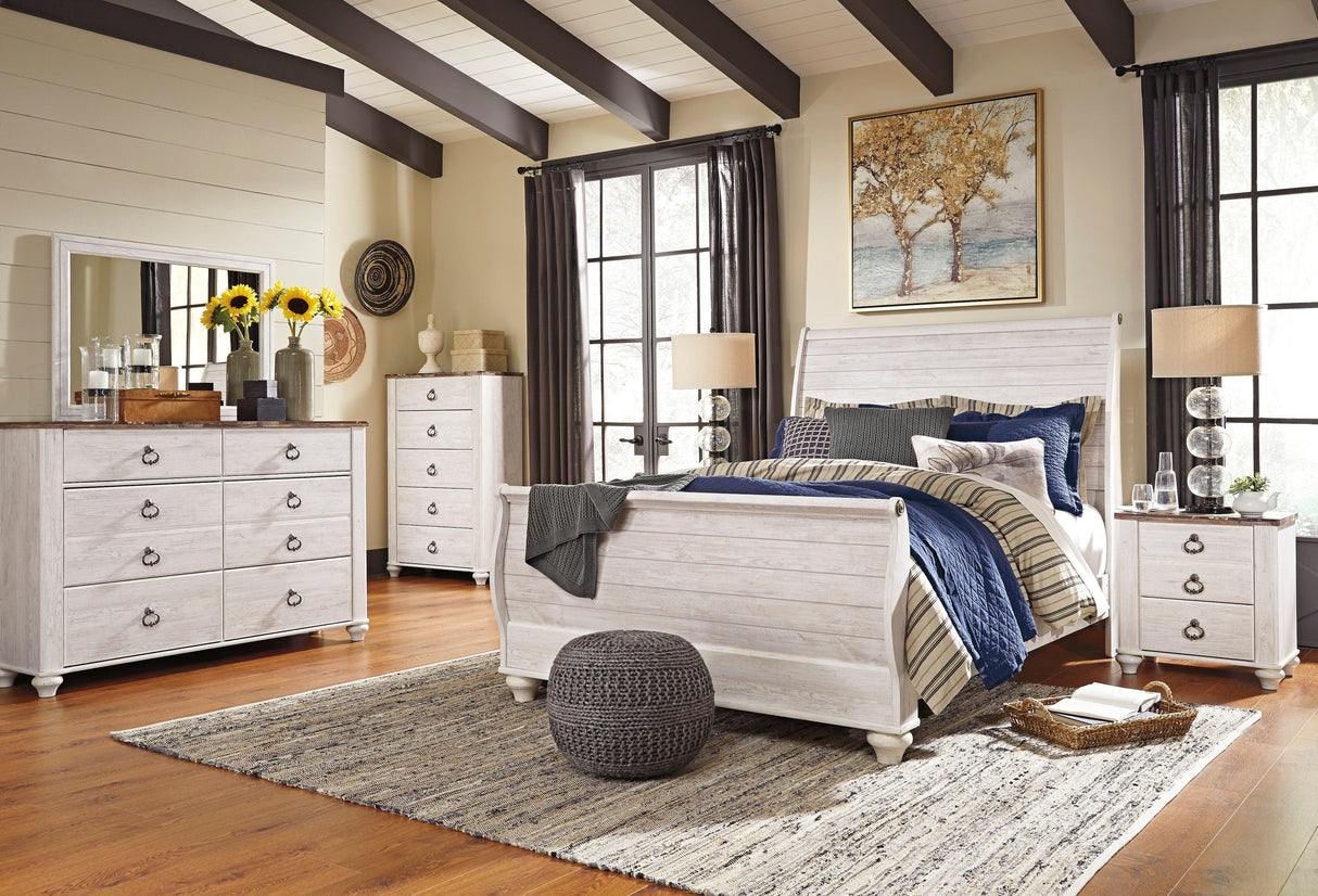 Willowton Whitewash Sleigh Bedroom Set by Ashley at Eve Furniture