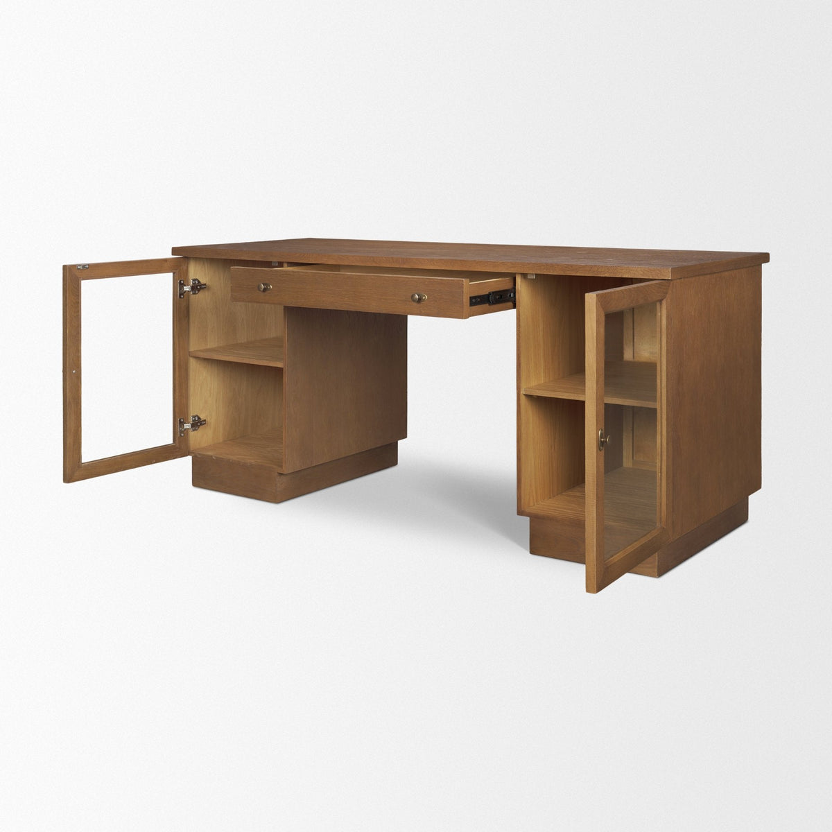 Winsford Two-Tone Oak Writing Desk w/ Glass Doors by Mercana at Eve Furniture