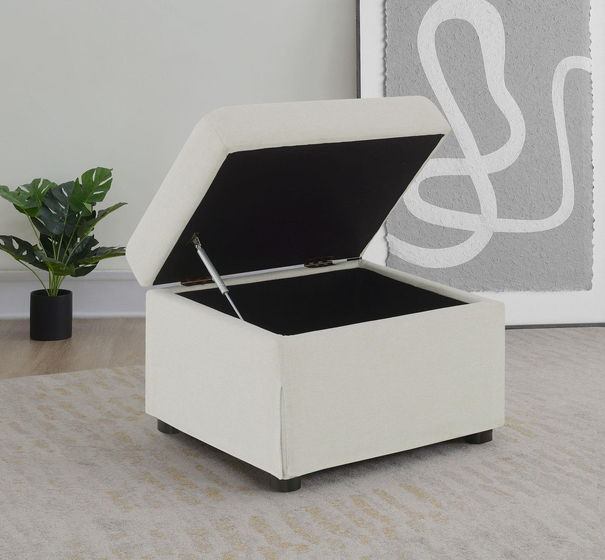 Winter Beige Upholstered Hydraulic Lift Top Storage Ottoman by Coaster at Eve Furniture