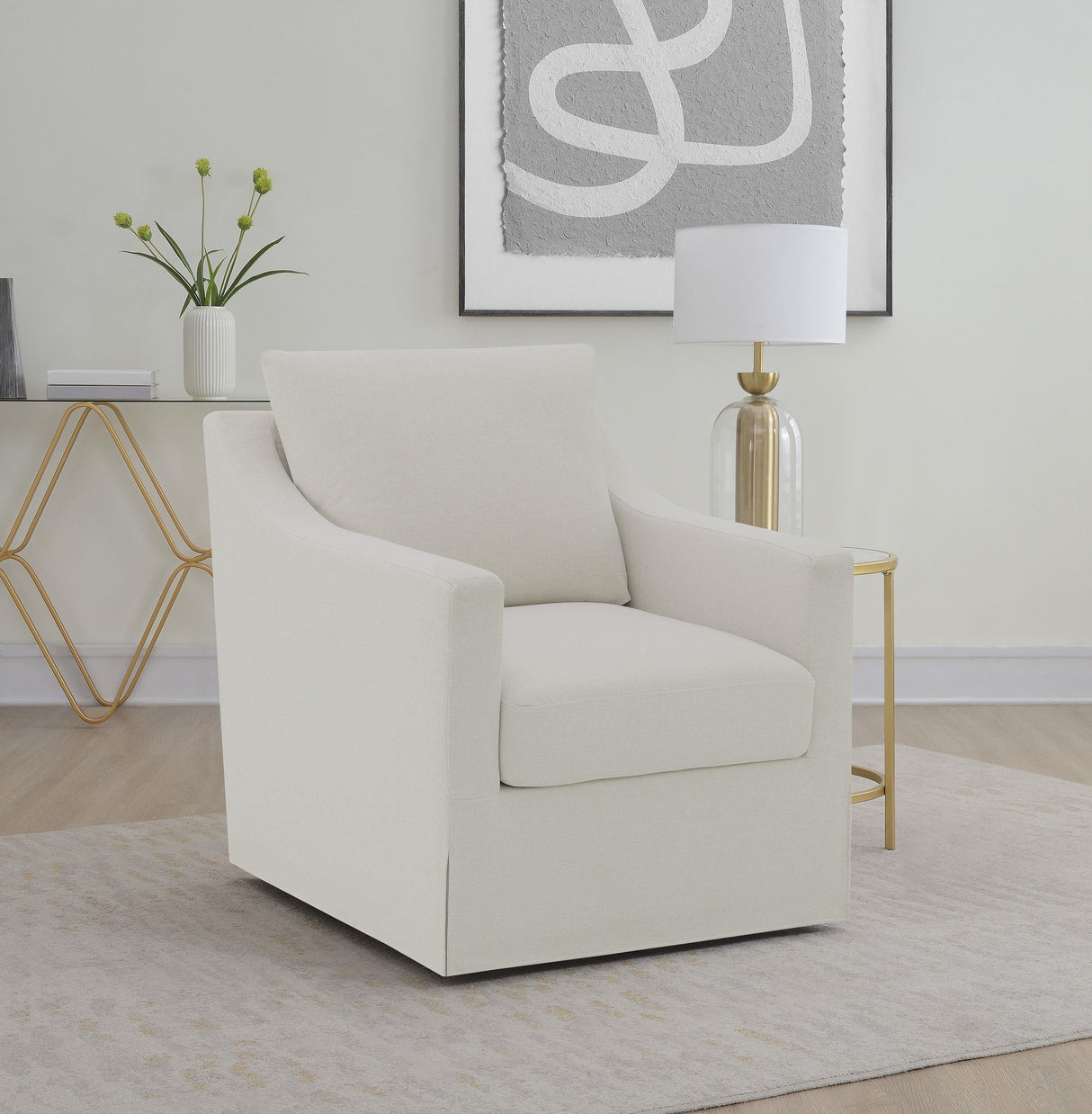 Winter Beige Upholstered Sloped Arm Accent Swivel Chair by Coaster at Eve Furniture