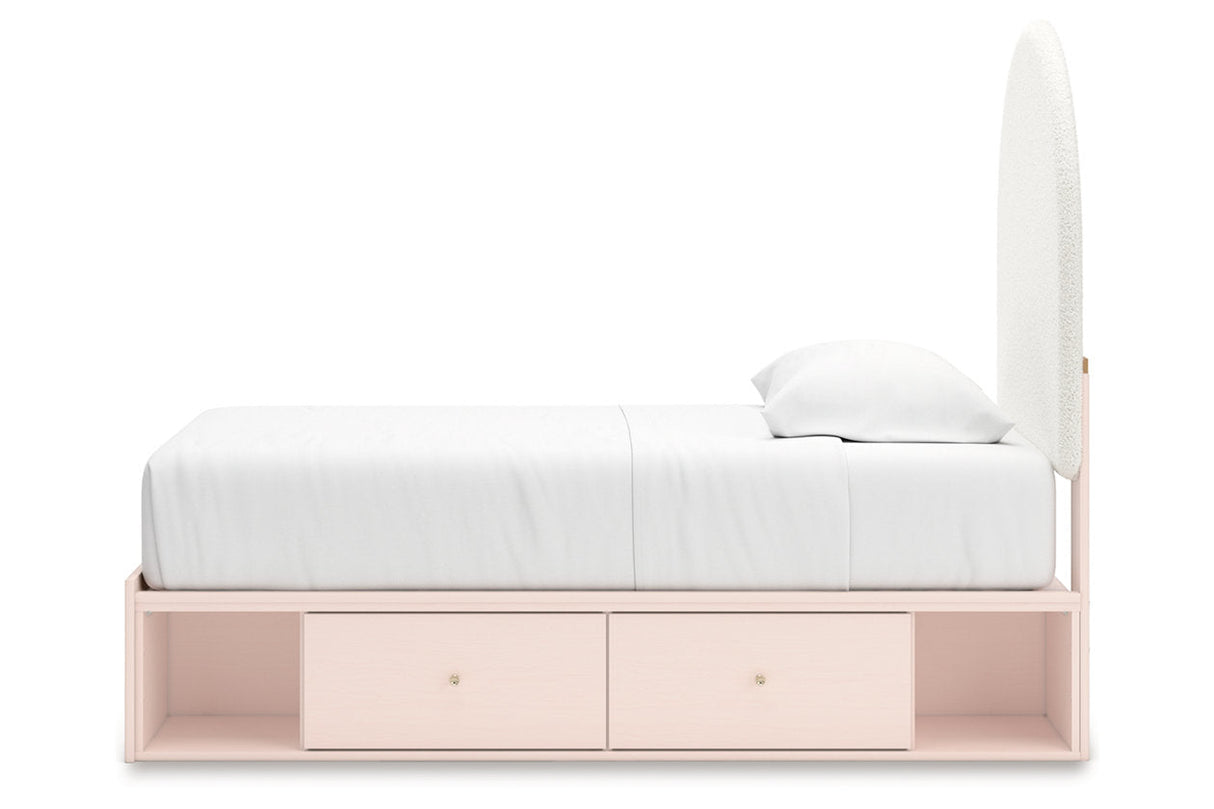 Wistenpine Blush Twin Upholstered Storage Platform Bed with 2 Drawers by Ashley at Eve Furniture
