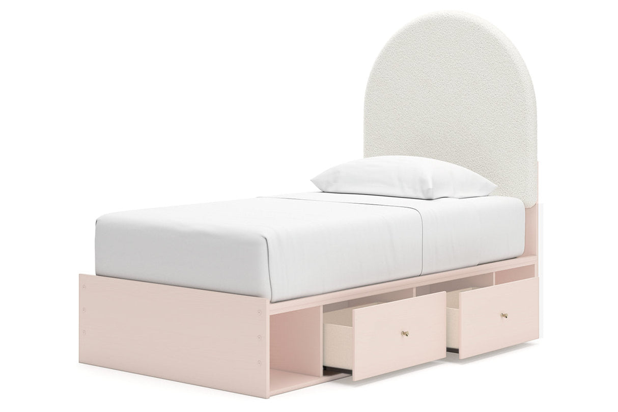 Wistenpine Blush Twin Upholstered Storage Platform Bed with 2 Drawers by Ashley at Eve Furniture