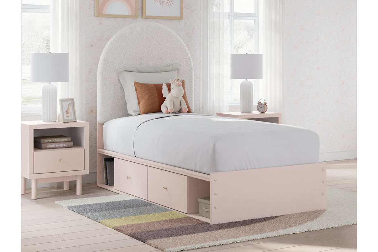 Wistenpine Blush Twin Upholstered Storage Platform Bed with 4 Drawers by Ashley at Eve Furniture