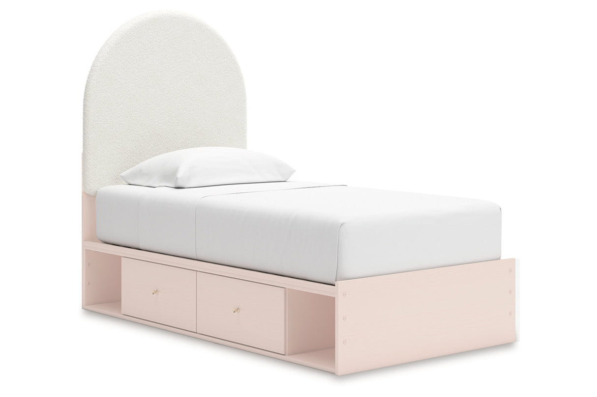 Wistenpine Blush Twin Upholstered Storage Platform Bed with 4 Drawers by Ashley at Eve Furniture