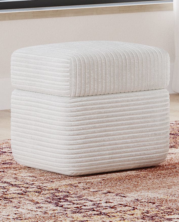 Wisteria Frosty Corduroy Upholstered Storage Ottoman by Modus Furniture at Eve Furniture
