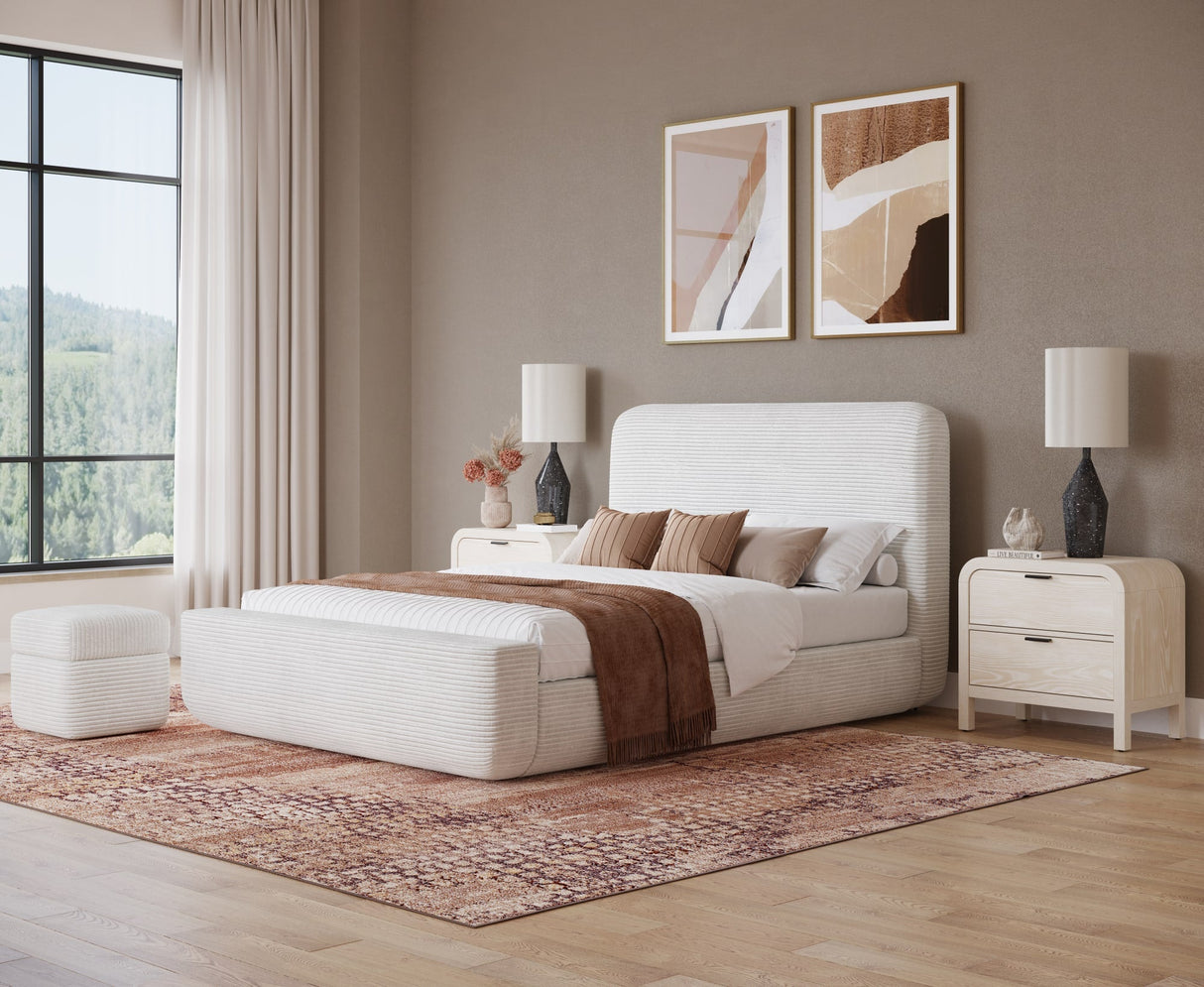 Wisteria Frosty Corduroy Upholstered Storage Ottoman by Modus Furniture at Eve Furniture