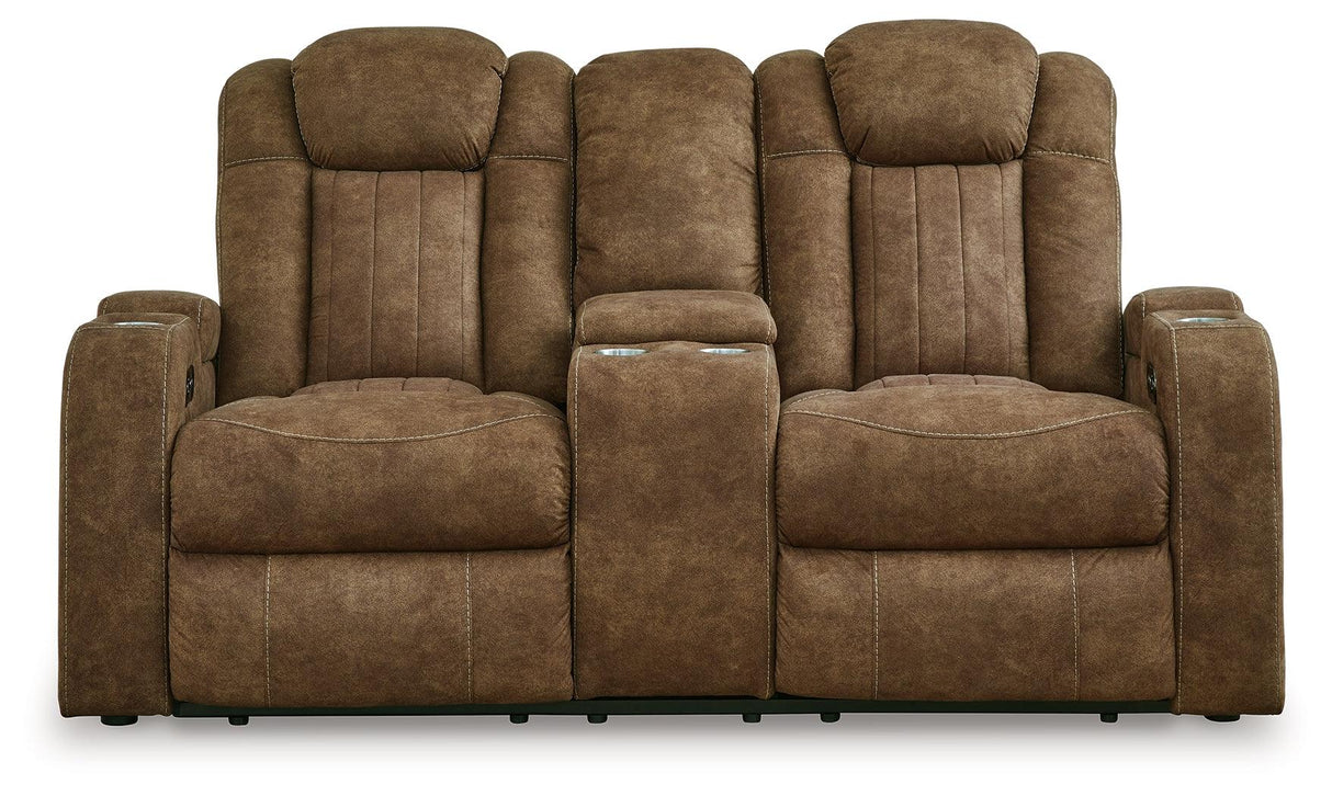 Wolfridge Brindle Power Recliner Loveseat With Adjustable Headrest by Ashley at Eve Furniture