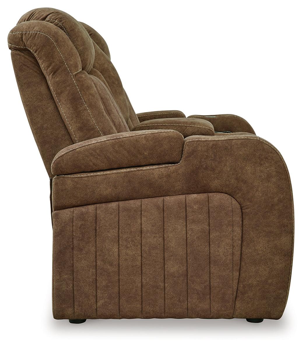 Wolfridge Brindle Power Recliner Loveseat With Adjustable Headrest by Ashley at Eve Furniture