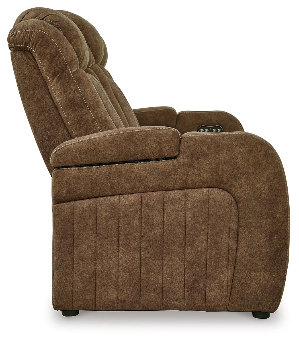 Wolfridge Brindle Power Recliner Sofa with Adjustable Headrest by Ashley at Eve Furniture
