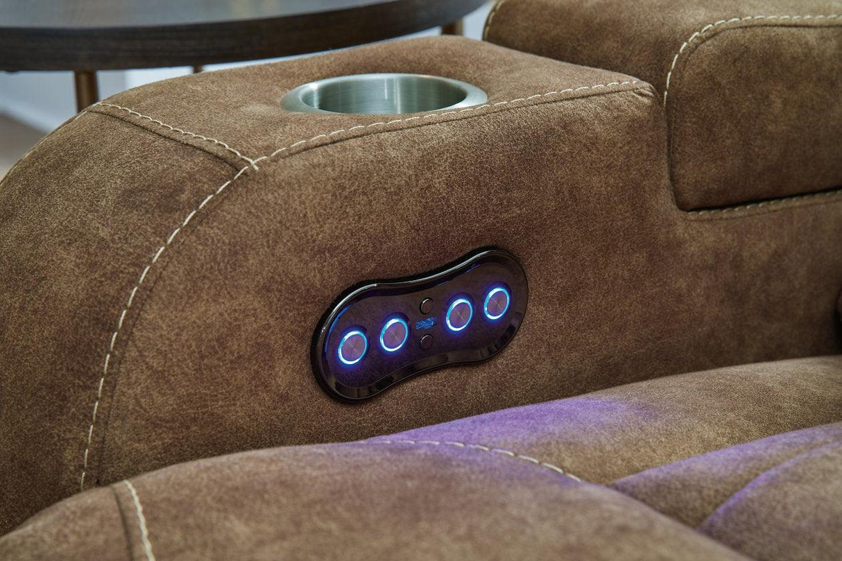 Wolfridge Brindle Power Reclining Sofa, Loveseat and Recliner by Ashley at Eve Furniture