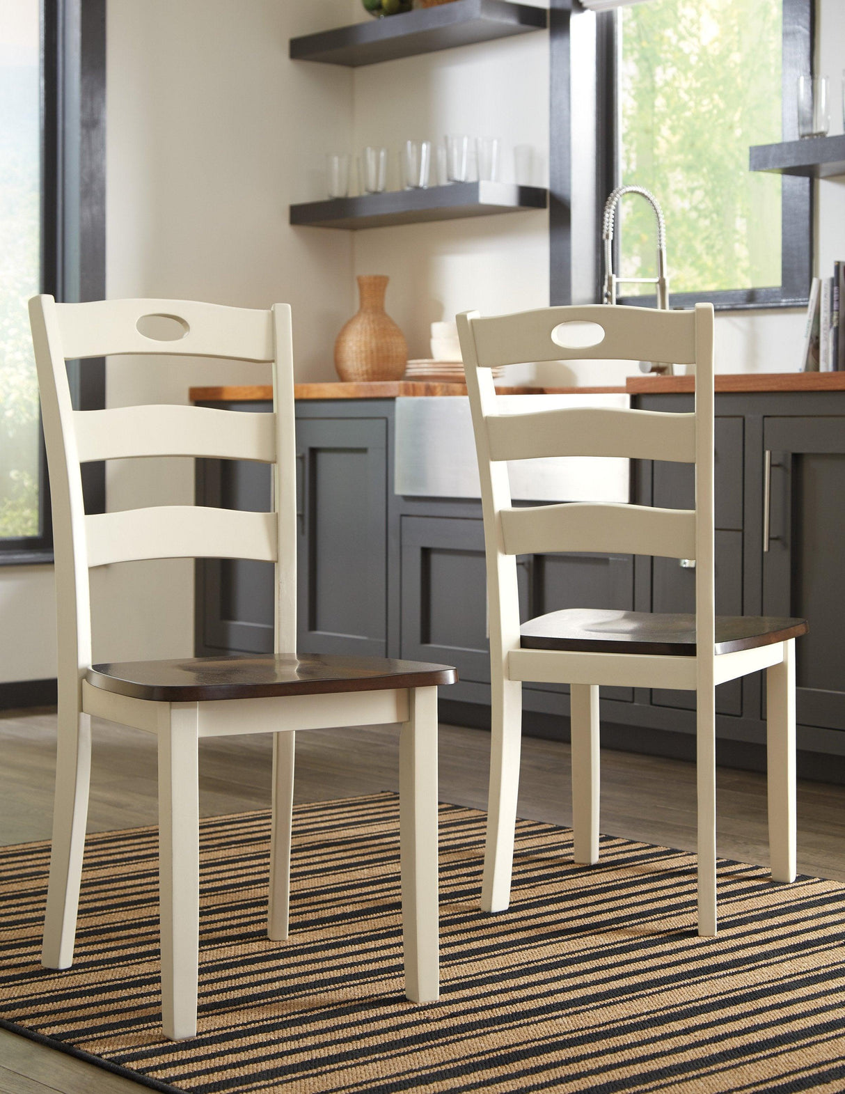 Woodanville White and Brown Round 5-Piece Drop Leaf Dining Room Set by Ashley at Eve Furniture