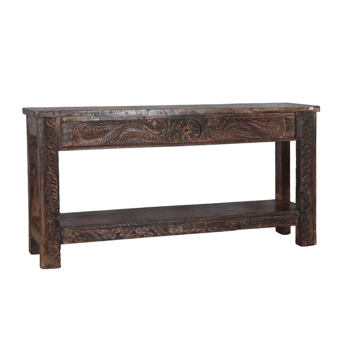 Wooden Console Table With Carved Detailing and Bottom Shelf by Home Trends & Design at Eve Furniture